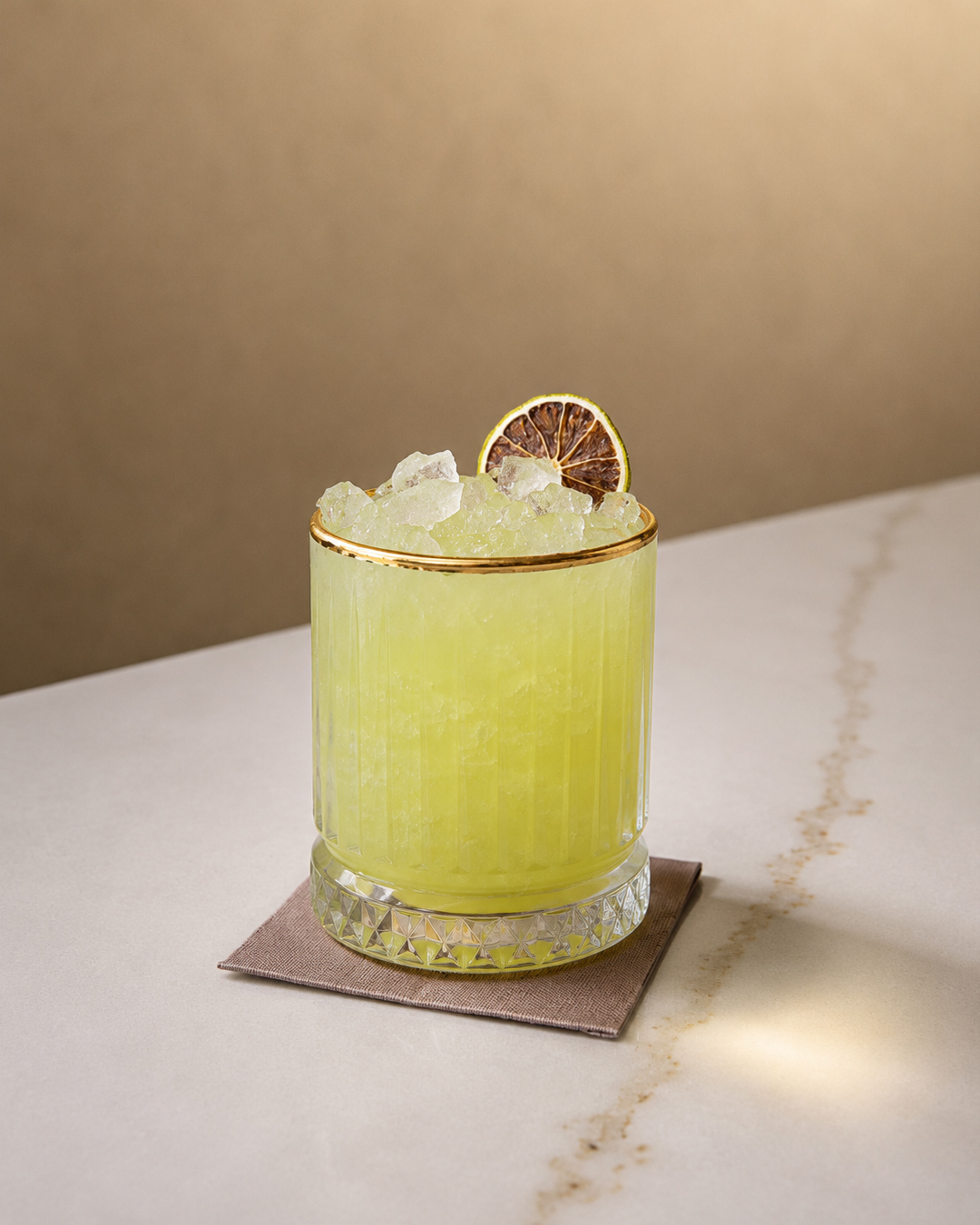 smoky pandan cocktail with mezcal and lime<br />
